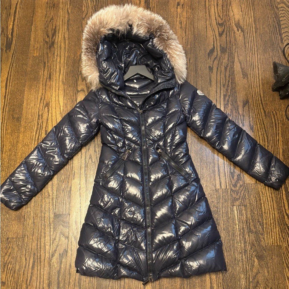 MONCLER Navy Puffer Coat with detachable fur